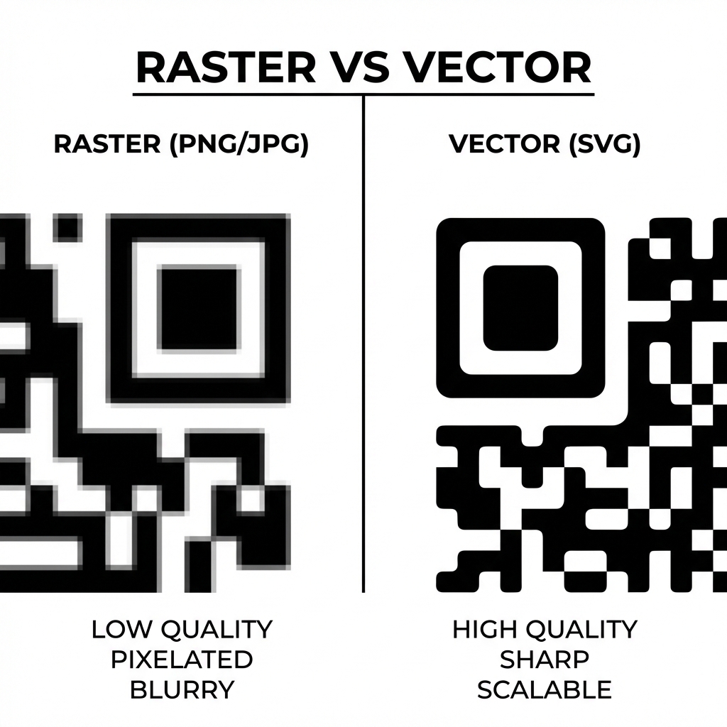 Comparison of blurred Raster vs sharp Vector QR codes